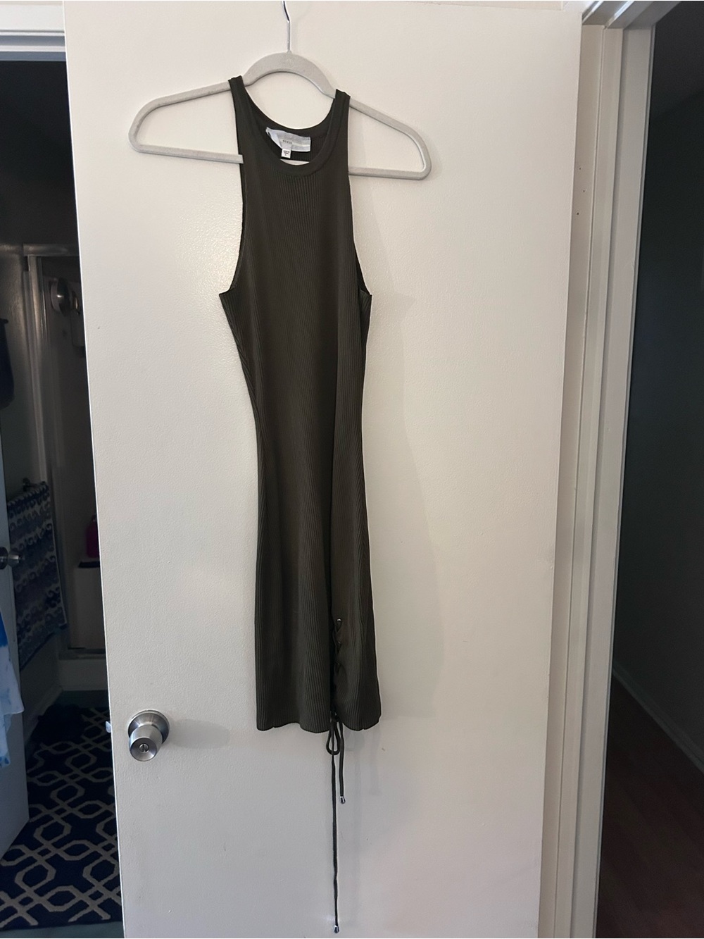 Guess Olive Green Ribbed Midi Tank Dress